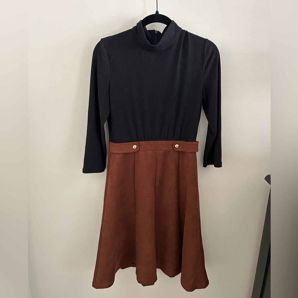 Midi Split-Look Black & Brown Dress